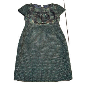 Talbots Womens Tweed Midi Dress Short Sleeve Round Neck Lined‎ Green Size 4P NWT
